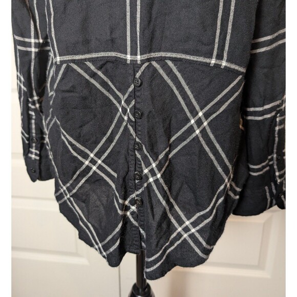 Lucky Brand Size S Blouse Flannel Boyfriend Black & White Button Down Soft - Picture 6 of 10